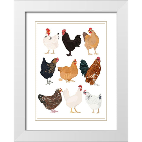 Hens In Glasses White Modern Wood Framed Art Print with Double Matting by Melin, Hanna