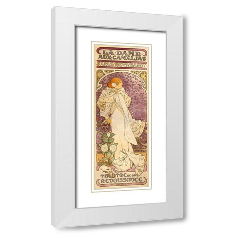 The Lady of the Camellias - Sarah Bernhardt, 1896 White Modern Wood Framed Art Print with Double Matting by Mucha, Alphonse