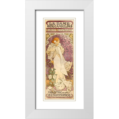 The Lady of the Camellias - Sarah Bernhardt, 1896 White Modern Wood Framed Art Print with Double Matting by Mucha, Alphonse