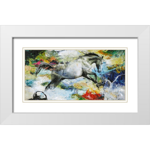 Horse White Modern Wood Framed Art Print with Double Matting by Design Fabrikken