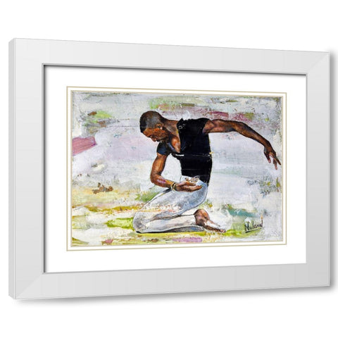 Careful Sparrow White Modern Wood Framed Art Print with Double Matting by Anderson, Noland