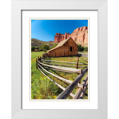 Utah Barn White Modern Wood Framed Art Print with Double Matting by Oldford, Tim