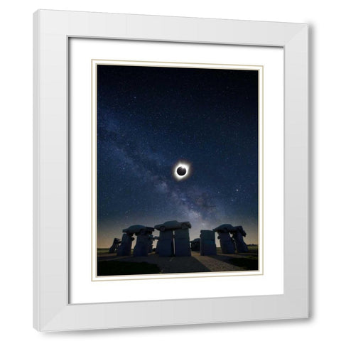 Eclipse at Carhenge White Modern Wood Framed Art Print with Double Matting by ODell, Dale
