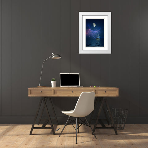 By Way of The Moon and Stars White Modern Wood Framed Art Print with Double Matting by Rivera, John