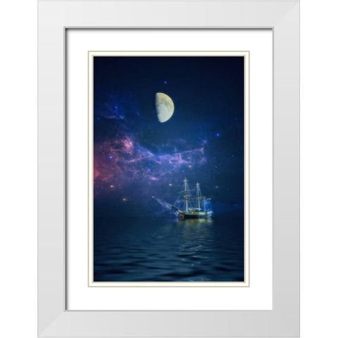 By Way of The Moon and Stars White Modern Wood Framed Art Print with Double Matting by Rivera, John
