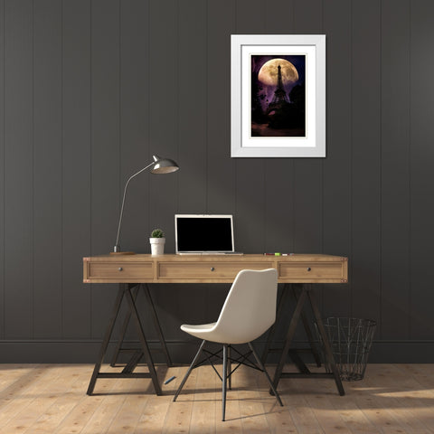 Moonlight in Paris White Modern Wood Framed Art Print with Double Matting by Rivera, John