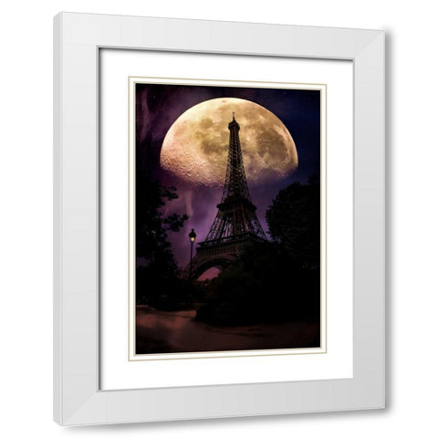 Moonlight in Paris White Modern Wood Framed Art Print with Double Matting by Rivera, John