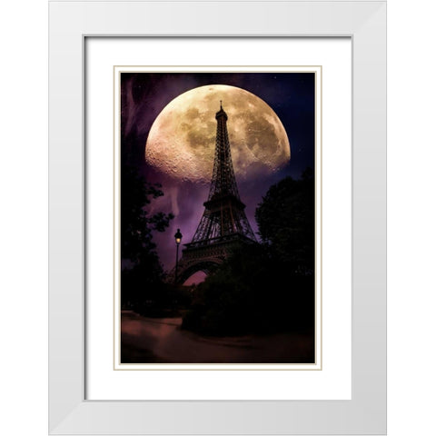 Moonlight in Paris White Modern Wood Framed Art Print with Double Matting by Rivera, John