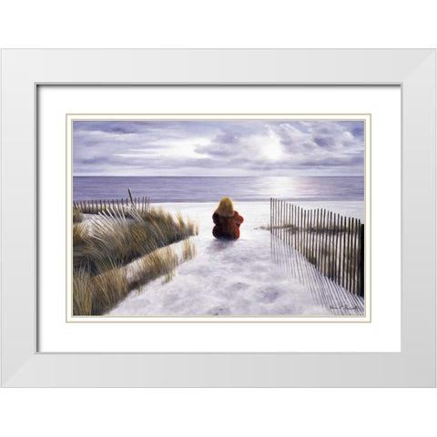 Girl on the Beach White Modern Wood Framed Art Print with Double Matting by Romanello, Diane