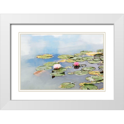 MonetÃÂs Garden White Modern Wood Framed Art Print with Double Matting by Ryan, Brooke T.