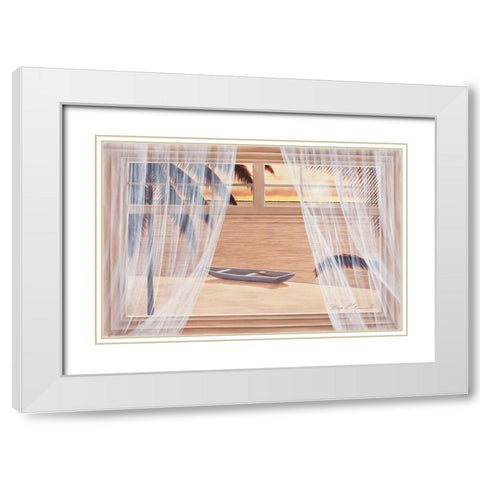 Amber Palms with Window White Modern Wood Framed Art Print with Double Matting by Romanello, Diane