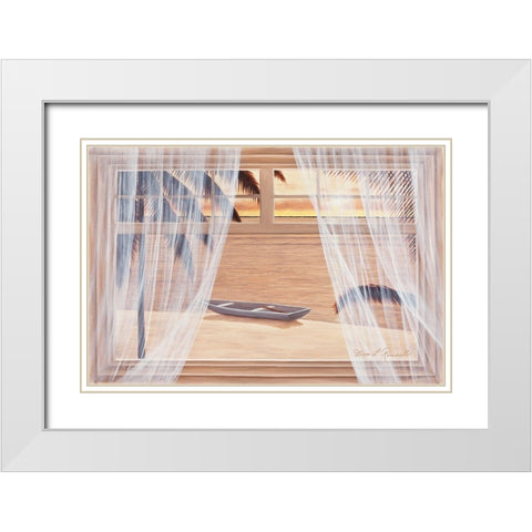 Amber Palms with Window White Modern Wood Framed Art Print with Double Matting by Romanello, Diane