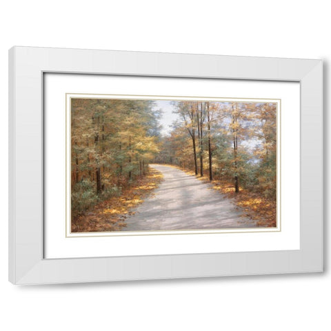 Walking in Fall White Modern Wood Framed Art Print with Double Matting by Romanello, Diane