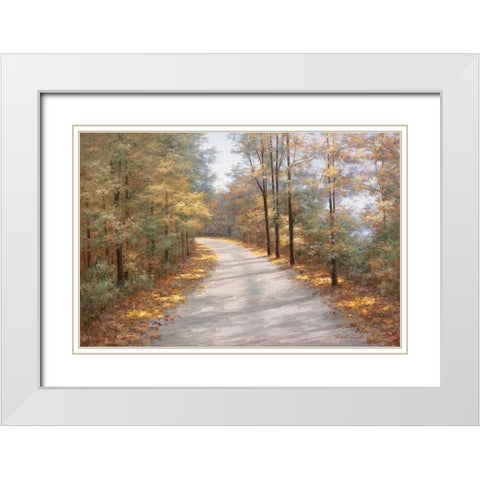Walking in Fall White Modern Wood Framed Art Print with Double Matting by Romanello, Diane