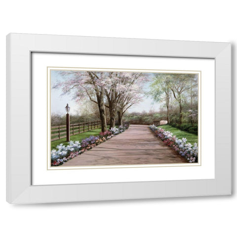 Country Lane White Modern Wood Framed Art Print with Double Matting by Romanello, Diane