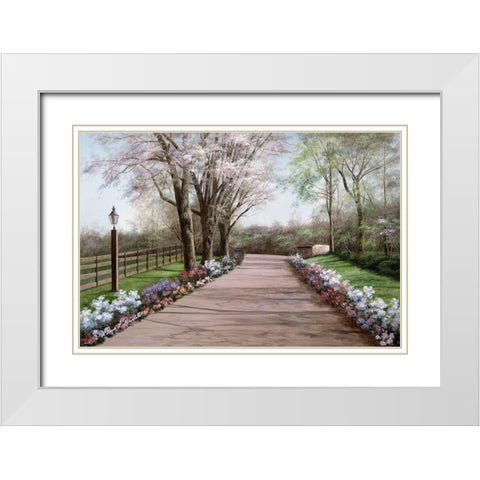 Country Lane White Modern Wood Framed Art Print with Double Matting by Romanello, Diane