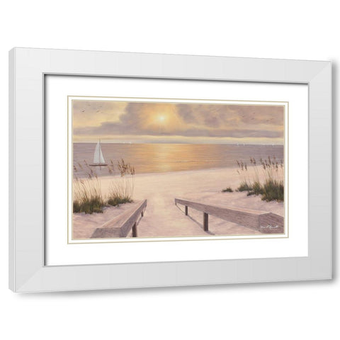 Beach Glow White Modern Wood Framed Art Print with Double Matting by Romanello, Diane