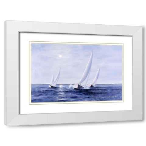 Blue Sails White Modern Wood Framed Art Print with Double Matting by Romanello, Diane