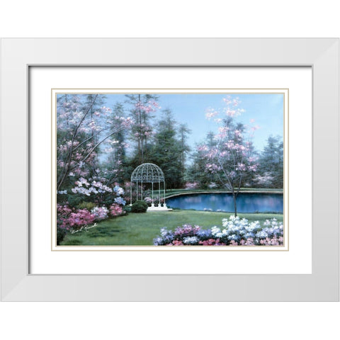 Lakeside Gazebo White Modern Wood Framed Art Print with Double Matting by Romanello, Diane