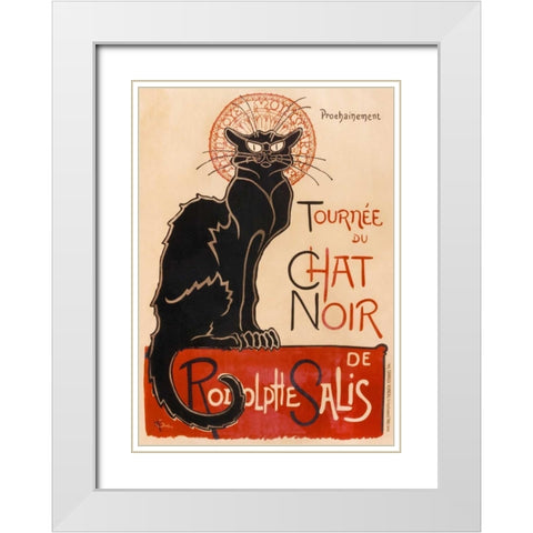 Chat Noir White Modern Wood Framed Art Print with Double Matting by Steinlen, Theophile