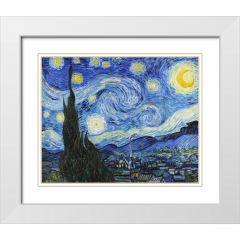 Starry Night White Modern Wood Framed Art Print with Double Matting by Van Gogh, Vincent