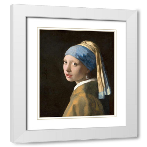 Girl with a Pearl Earring White Modern Wood Framed Art Print with Double Matting by Vermeer, Johannes