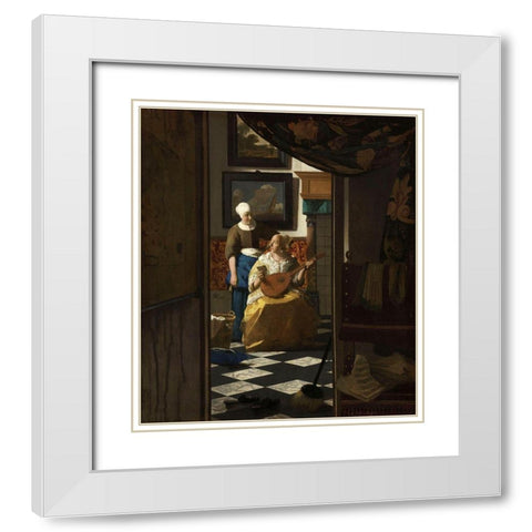 The Love Letter White Modern Wood Framed Art Print with Double Matting by Vermeer, Johannes