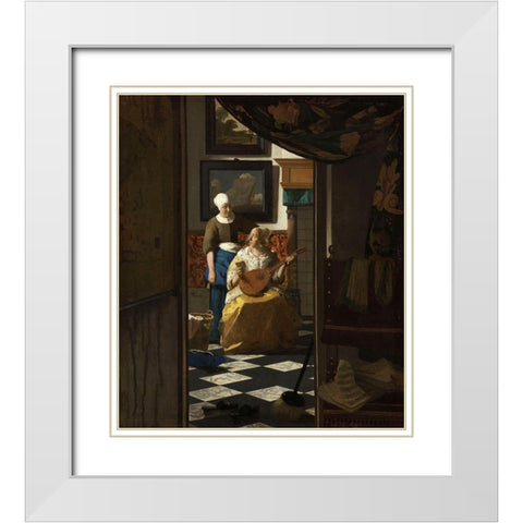 The Love Letter White Modern Wood Framed Art Print with Double Matting by Vermeer, Johannes