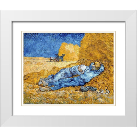 Noon - Rest from Work, 1891 White Modern Wood Framed Art Print with Double Matting by Van Gogh, Vincent