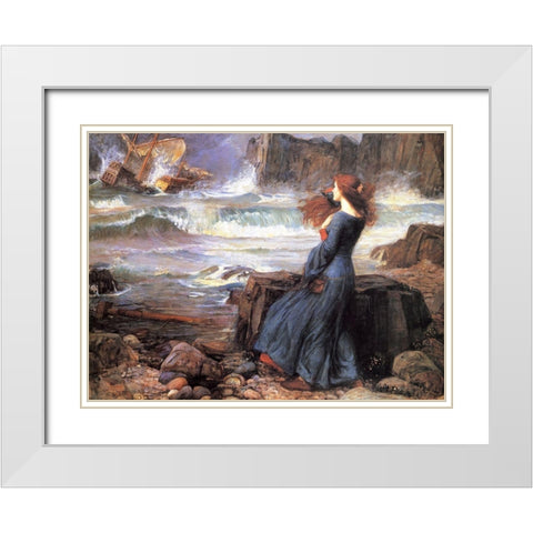 Miranda the Tempest White Modern Wood Framed Art Print with Double Matting by Waterhouse, John William
