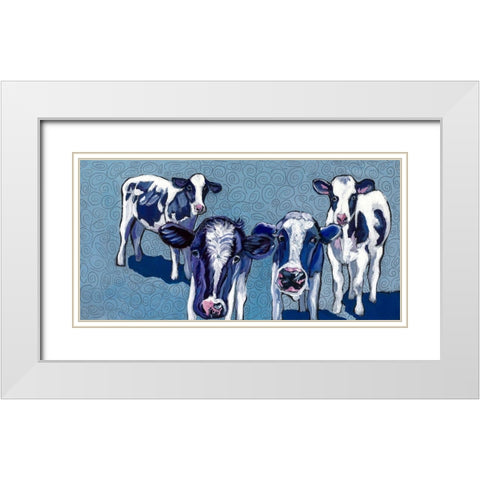 Four Cows White Modern Wood Framed Art Print with Double Matting by Wronski, Kathryn