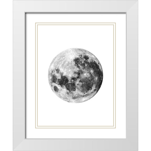 Full Moon White Modern Wood Framed Art Print with Double Matting by Wong, Brandon