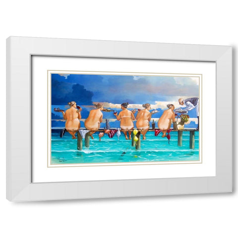 Wine On The Jetty White Modern Wood Framed Art Print with Double Matting by West, Ronald