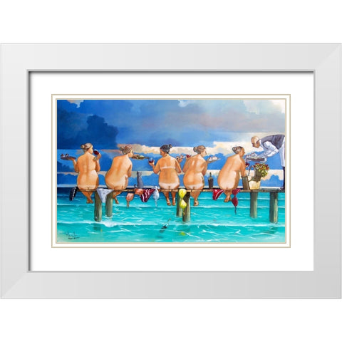 Wine On The Jetty White Modern Wood Framed Art Print with Double Matting by West, Ronald