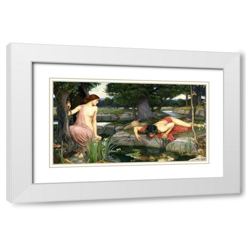 Echo and Narcissus, 1903 White Modern Wood Framed Art Print with Double Matting by Waterhouse, John William