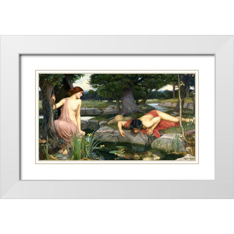 Echo and Narcissus, 1903 White Modern Wood Framed Art Print with Double Matting by Waterhouse, John William