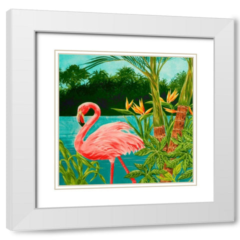 Hot Tropical Flamingo I White Modern Wood Framed Art Print with Double Matting by Baliko, Linda