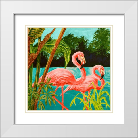 Hot Tropical Flamingo II White Modern Wood Framed Art Print with Double Matting by Baliko, Linda