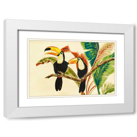 Tropical Toucans I White Modern Wood Framed Art Print with Double Matting by Baliko, Linda