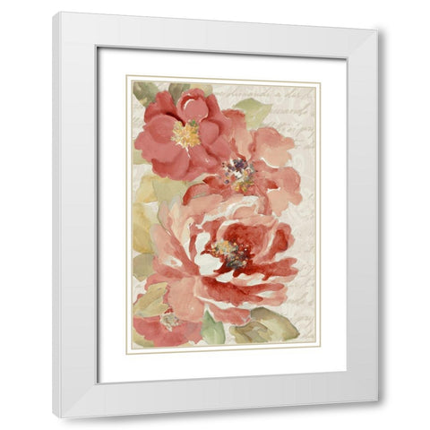 Blossoms On Script White Modern Wood Framed Art Print with Double Matting by Loreth, Lanie