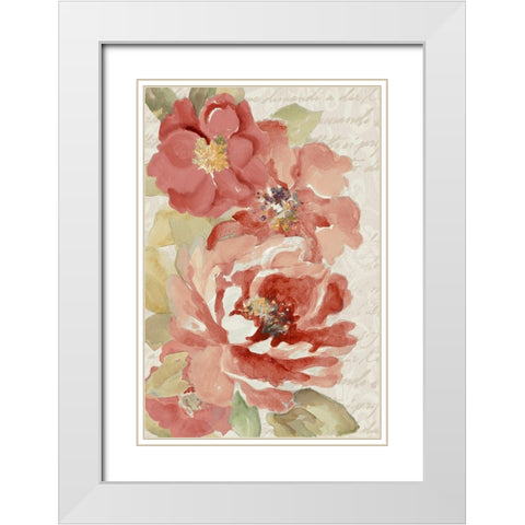 Blossoms On Script White Modern Wood Framed Art Print with Double Matting by Loreth, Lanie