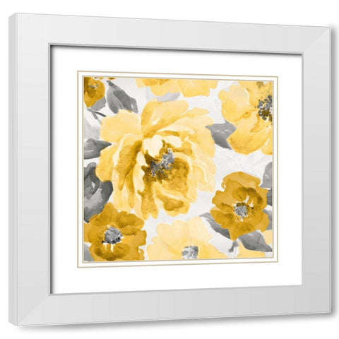 Yellow and Gray Floral Delicate II White Modern Wood Framed Art Print with Double Matting by Loreth, Lanie