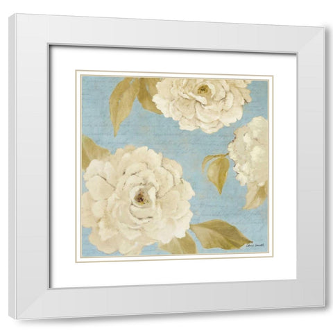 Scripted Poetic Peonies II White Modern Wood Framed Art Print with Double Matting by Loreth, Lanie