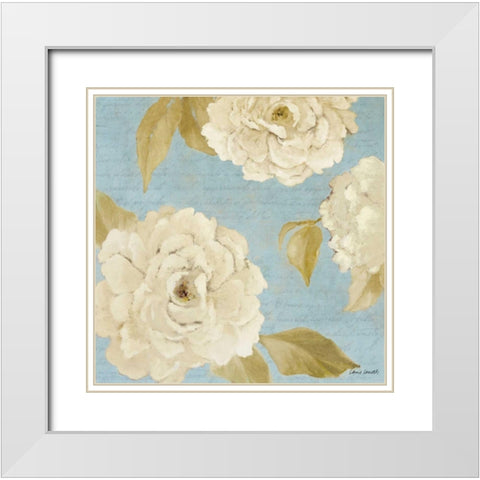 Scripted Poetic Peonies II White Modern Wood Framed Art Print with Double Matting by Loreth, Lanie