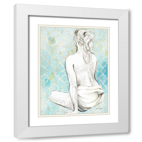 Woman Sitting on Pattern II White Modern Wood Framed Art Print with Double Matting by Loreth, Lanie