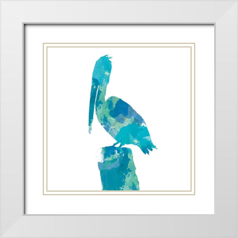 Watercolor Pelican Square 1 White Modern Wood Framed Art Print with Double Matting by DeRice, Julie
