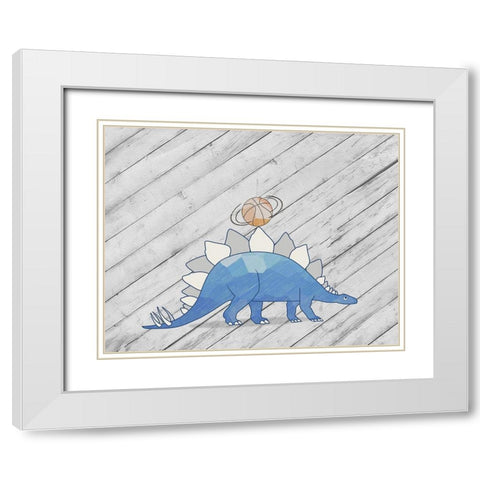Dino Basketball I White Modern Wood Framed Art Print with Double Matting by SD Graphics Studio
