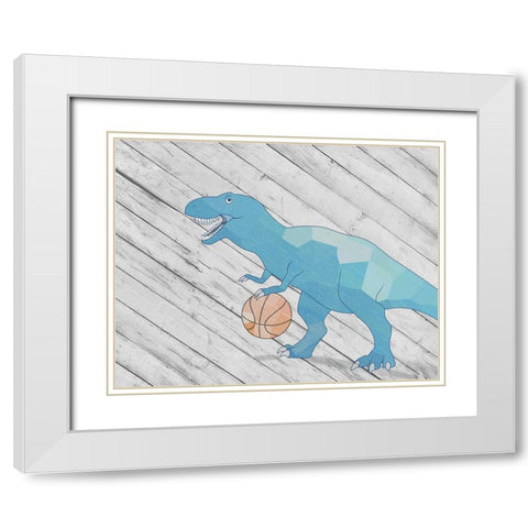 Dino Basketball II White Modern Wood Framed Art Print with Double Matting by SD Graphics Studio