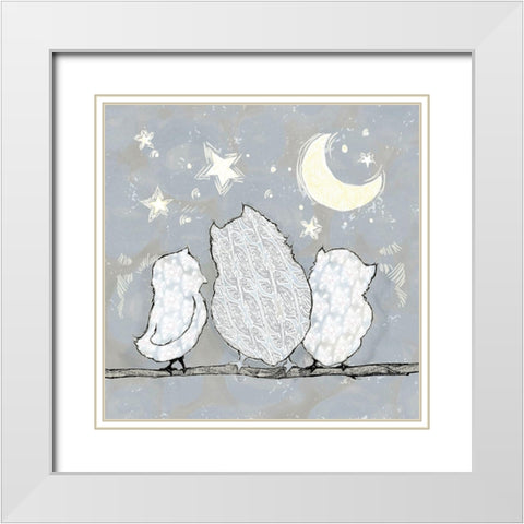 Hoot Family Square White Modern Wood Framed Art Print with Double Matting by Diannart