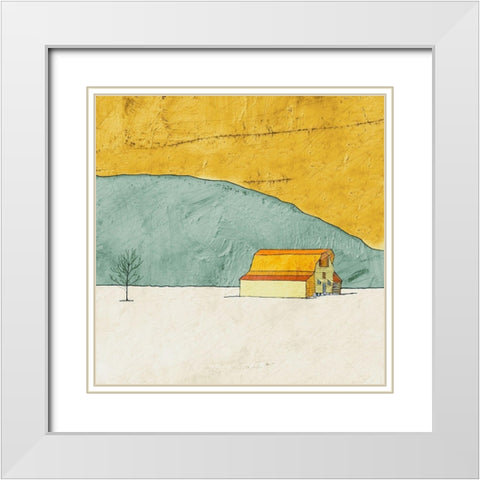 Teal and Yellow Barn White Modern Wood Framed Art Print with Double Matting by Mabat, Ynon